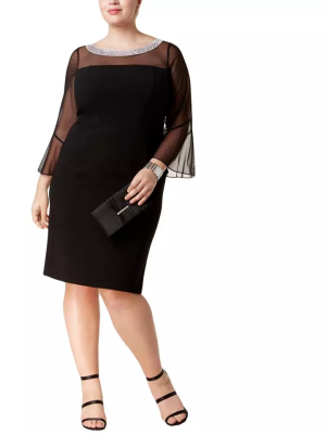 Alex Evenings Plus Size Bell-Sleeve Illusion Black 18W