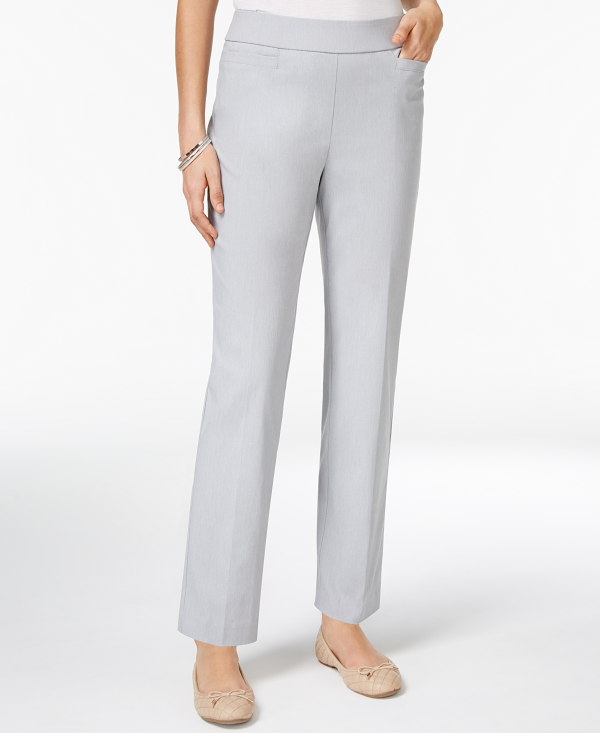 Alfred Dunner Petite Pull-On Straight-Leg Pa Grey 14P