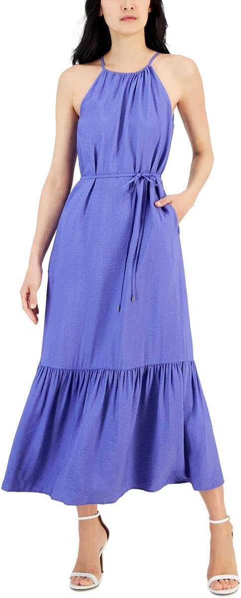 Anne Klein Womens Halter-Neck Tiered Max Blue Iris 2