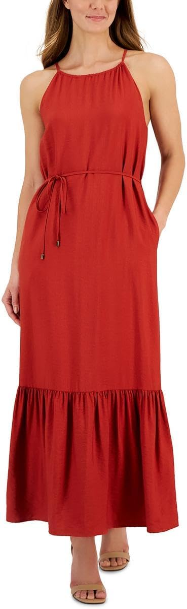 Anne Klein Womens Halter-Neck Tiered Max Tandori Red 4