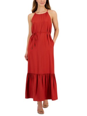 Anne Klein Womens Halter-Neck Tiered Max Tandori Red 4