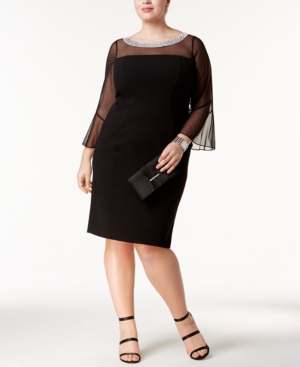 Alex Evenings Plus Size Bell-Sleeve Illusion Black 22W