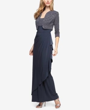 Alex Evenings Draped Gown Glitter Bolero J Smoke 6