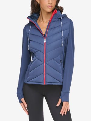 Tommy Hilfiger Womens Hooded Hybrid Puffer J Navy S