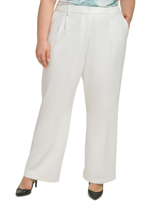 Calvin Klein Plus Size Mid-Rise Wide-Leg Pa White 16W