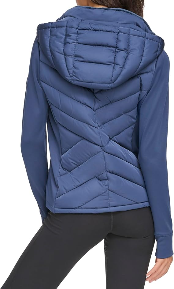 Tommy Hilfiger Womens Hooded Hybrid Puffer J Navy S