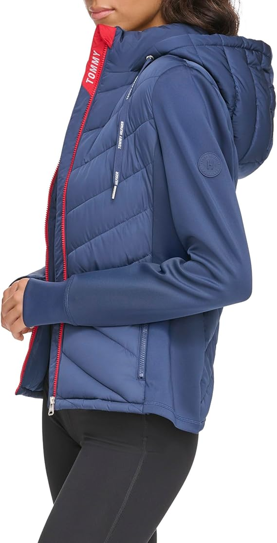 Tommy Hilfiger Womens Hooded Hybrid Puffer J Navy S