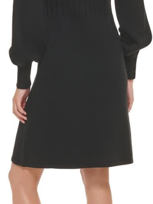 Calvin Klein Petite Ribbed Puff-Sleeve High Black PL