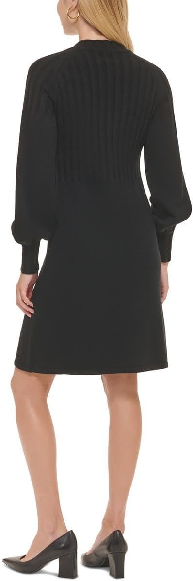 Calvin Klein Petite Ribbed Puff-Sleeve High Black PL