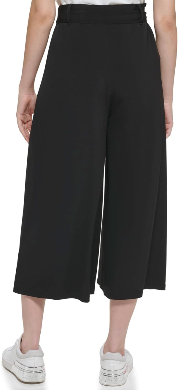 Calvin Klein Womens Belted Wide-Leg Croppe Black M