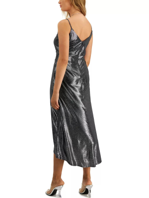 Bar III Womens Shimmering Metallic Fa SilverBlack L