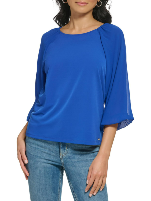 Calvin Klein 34 Chiffon Sleeve Blouse Klein Blue L