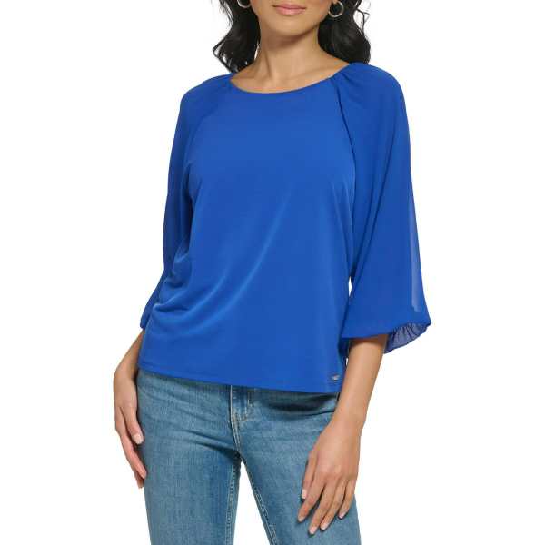 Calvin Klein 34 Chiffon Sleeve Blouse Klein Blue L