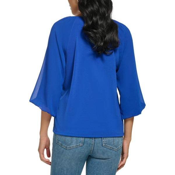 Calvin Klein 34 Chiffon Sleeve Blouse Klein Blue L