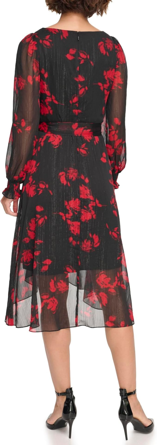 DKNY Womens Printed Chiffon Faux-W BlackScarlet 8