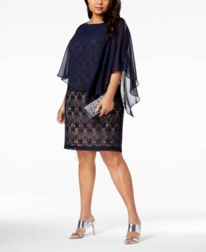 Connected Plus Size Chiffon-Overlay Lace NavyMocha 22W