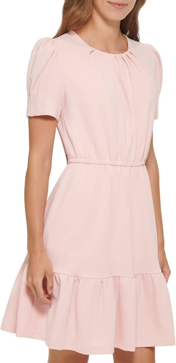 DKNY Womens Puff-Sleeve Pleat-Neck Powder 8