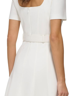 DKNY Womens Sweetheart-Neck Belted Ivory 8