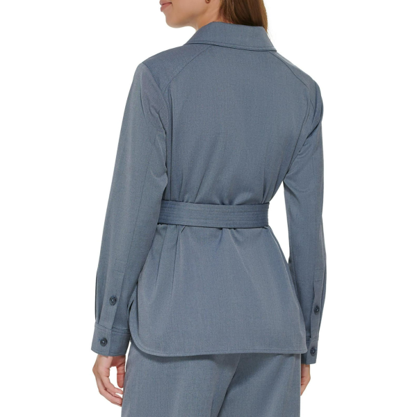 DKNY Womens Long-Sleeve Tie-Waist Med Indigo 8