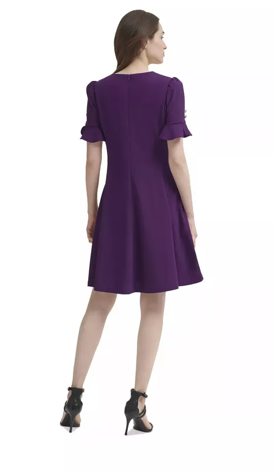 DKNY Flounce Fit Flare Dress Wine 8