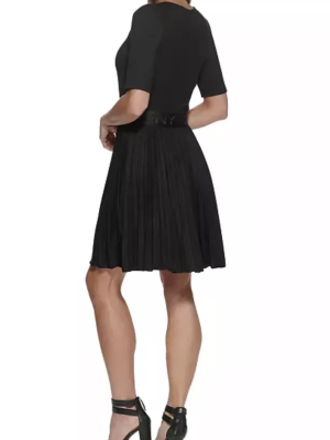 DKNY Pleated Fit Flare Dress Black 6