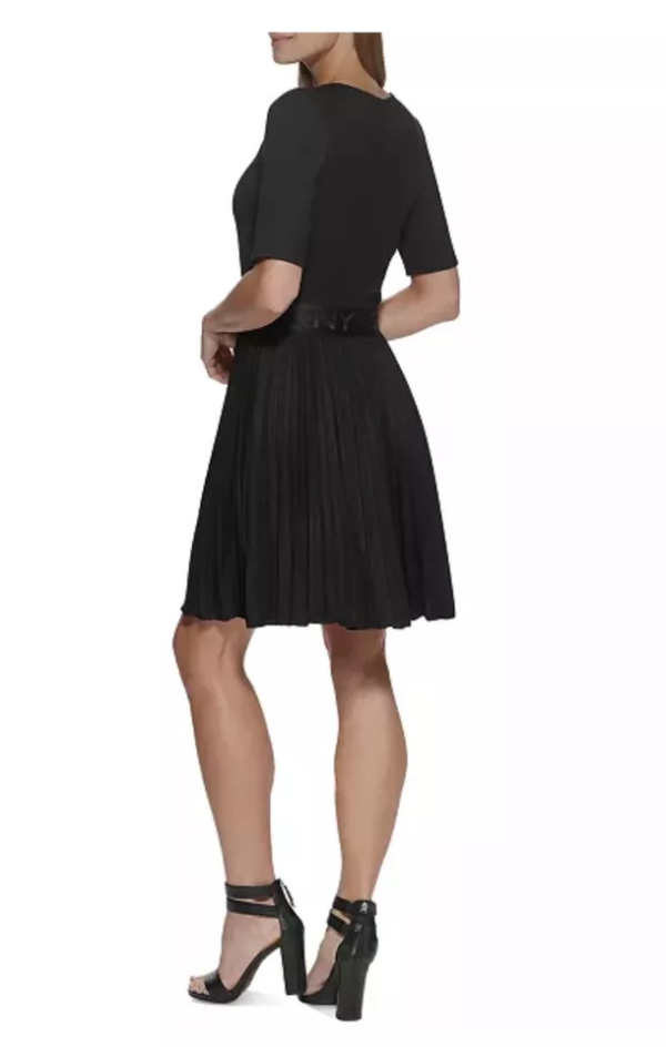 DKNY Pleated Fit Flare Dress Black 6