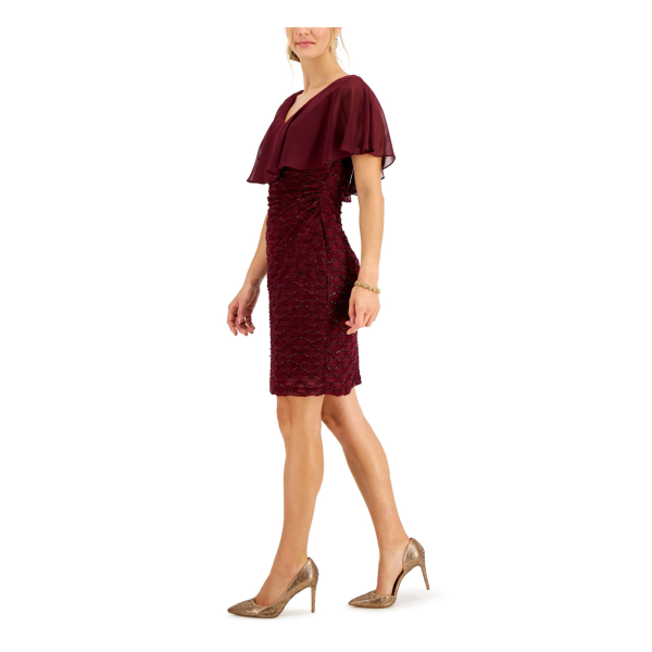 Connected Chiffon-Overlay Eyelash Sheath Bordeaux 6