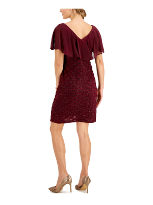 Connected Chiffon-Overlay Eyelash Sheath Bordeaux 6