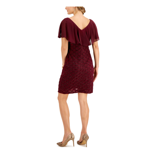 Connected Chiffon-Overlay Eyelash Sheath Bordeaux 6