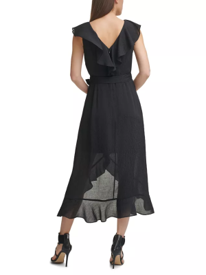 DKNY Sleeveless Ruffled Midi Dress Black 6