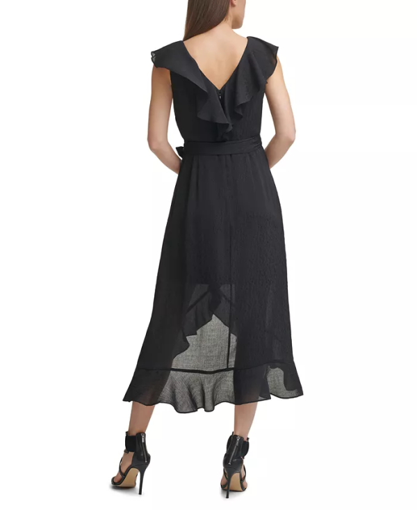 DKNY Sleeveless Ruffled Midi Dress Black 6