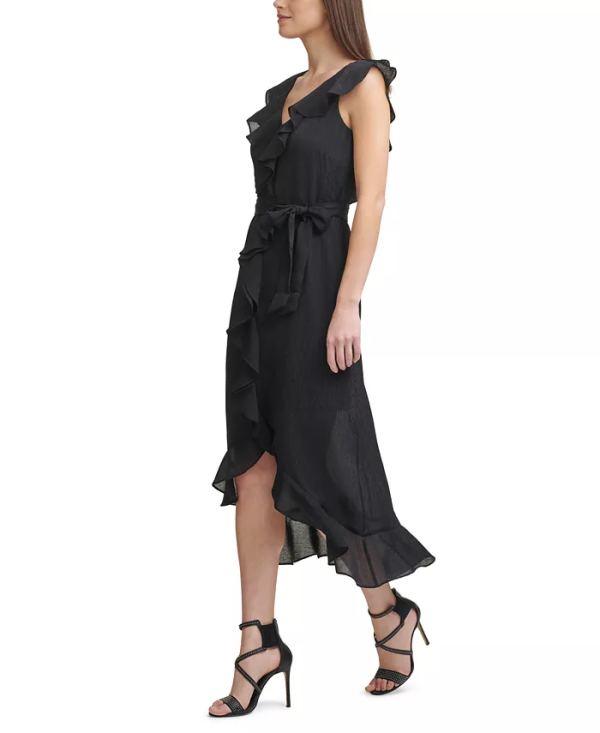 DKNY Sleeveless Ruffled Midi Dress Black 6